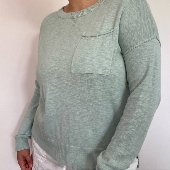 Aqua Relaxed Crewneck Sweater With Pocket - Picture 1 of 5